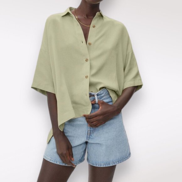 Everlane Tops - Everlane Drapey Square Shirt Button Down Sage Size Small